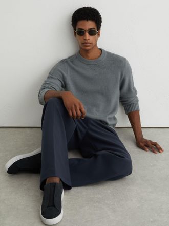 Reiss Charcoal Blue Suede Slip-on Elasticated Trainers, X15