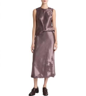 Vince Floral Embroidered Slip Skirt In Smoky Berry