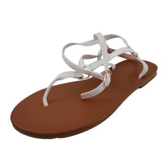 Generic Flat Sandals For Women Crossover Strap Sandals Solid Color Thong Sandal Lightweight Beach Sandal Comfortable Walking Shoes Fashion Leather Shoes Casua