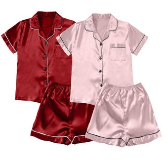 Generic Pyjama Set for Women Silk Satin Pyjamas Sleepwear Set Bridesmaid Pj Set Soft Loungewear Pjs
