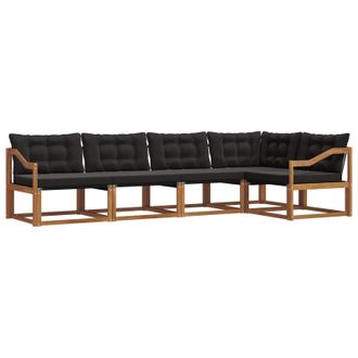 vidaXL Conjunto De Sof&aacute;s De Exterior Con Coj&iacute;n 5 Pcs Natural Y Negro Vidaxl