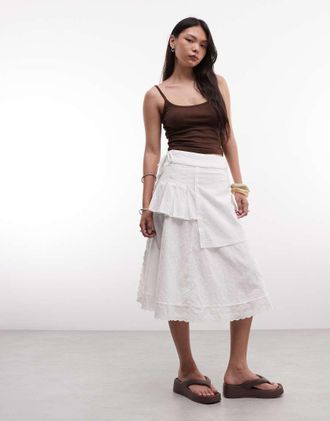 Daisy Street Gonna midi in pizzo bianco con strato sovrapposto