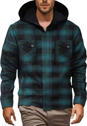 Generic Mens Softshell Fleece Lined Hoodies Full Zip Checked Cardigans Jacket Vintage Casual Sherpa Hooded Soft Warm Thick Cashmere Smart Coat Winter Outerwea