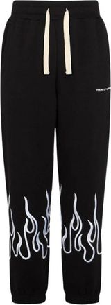 Vision Of Super Zwarte broek met witte geborduurde vlammen - Heren - Sweatpants - Zwart - S - Katoen - Broeken