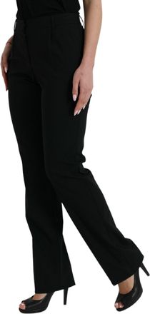 Dolce & Gabbana Womens Black Wool Mid Waist Tapered Pants Virgin Elastane