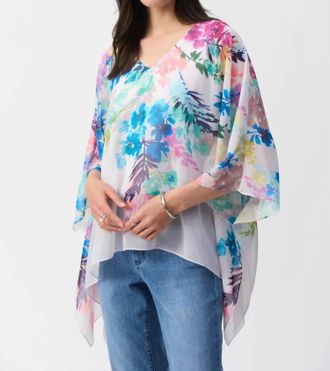 Joseph Ribkoff Chiffon Floral Print Poncho Top In Off-White/multi
