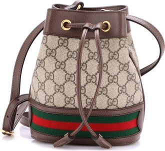 Gucci Brown Gg Coated Canvas Ophidia Bucket Bag Mini (Authentic Pre-Loved)