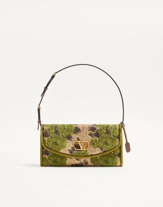 Valentino Garavani Valentino Garavani DeVain Small Shoulder Bag in Jacquard Lurex Fabric Woman GOLD/GREEN UNI