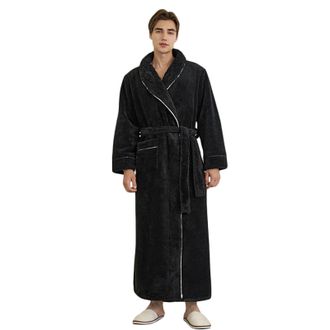 Generic Dressing Gown Men, Winter Full Length Warm Soft Robe for Men Fluffy Cozy Long Bathrobe Housecoat Fleece Dressing Gown Plus Size Loungewear Robe for Ho