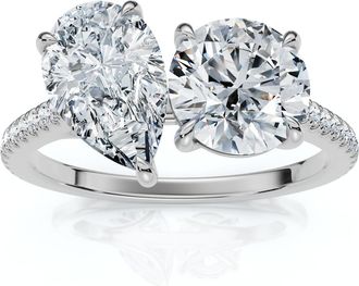Pompeii3 2 1/10Ct Toi Et Moi Pear and Round Diamond Ring 14k Gold or Platinum Lab Grown