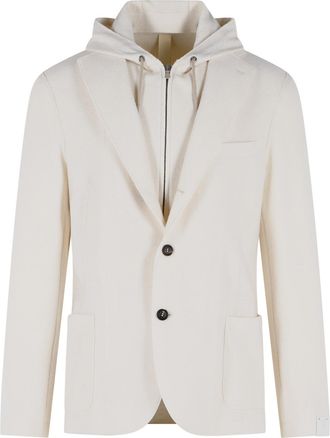 Eleventy cr&egrave;mekleurige wollen blazer met capuchon