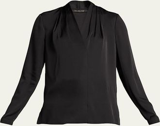 Kobi Halperin Nellie Pleated V-Neck Long-Sleeve Blouse
