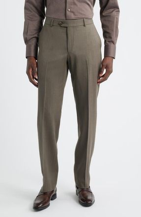 Berle Covert Flat Front Wool Twill Dress Pants in Brown at Nordstrom, Size 42