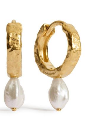 Monica Vinader Capri Freshwater Pearl Huggie Hoop Earrings in 18K Gold Vermeil/pearl at Nordstrom