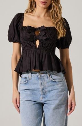ASTR the Label Smocked Peplum Shirt in Black at Nordstrom Rack, Size X-Small
