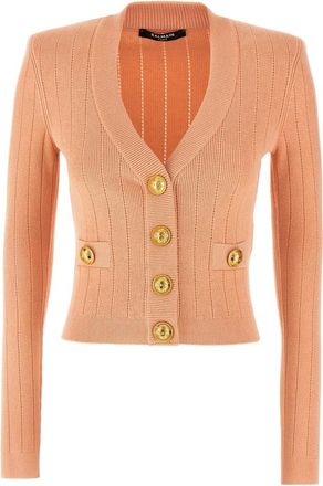 Balmain Cardigans, female, Pink, M, Cropped Knit Cardigan
