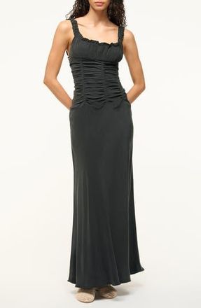 Staud Nic Ruched Sleeveless Silk Maxi Dress in Black at Nordstrom Rack, Size 8