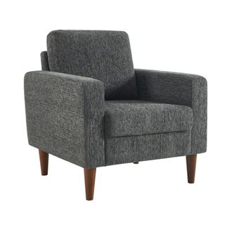 Sweeek Sill&oacute;n de madera de hevea y tela de chenilla, gris oscuro