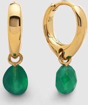 Monica Vinader Gold Nura Gemstone Huggie Earrings Green Onyx