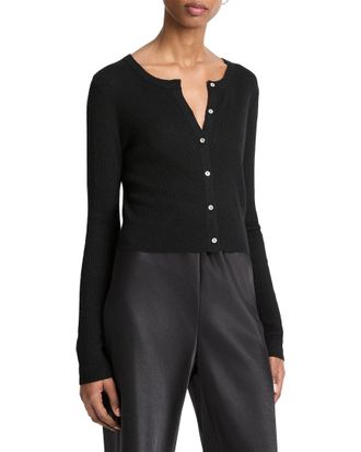 Vince Slim Rib Shell Button Cashmere & Silk-Blend Cardigan