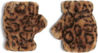 Apparis Ariel Faux Fur Fingerless Gloves in Leopard at Nordstrom