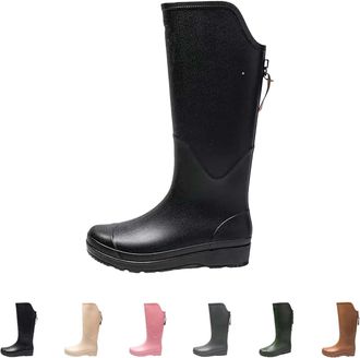 Generic Womens Wellies Knee High Boots Wellington Comfortable Garden Boots with Zipper Waterproof Anti-Slip Sole Durable Rainshoes for Outdoor Walking Gardeni