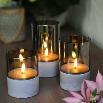 OEM Velas Led Con Temporizador, Color Gris, Juego De 3 En Diferentes Colores. Velas Led Con Efecto De Llama Parpadeante Y Temporizador Para Exteriores. Re