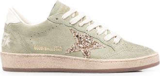 Golden Goose Distressed Suede Glittery Star Low-Top Sneakers