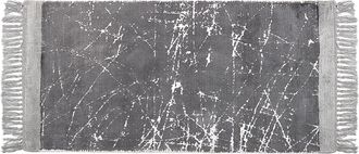 Beliani Alfombra De Viscosa Gris Blanco 80 X 150 Cm Algod&oacute;n Flecos Moderno Hanli