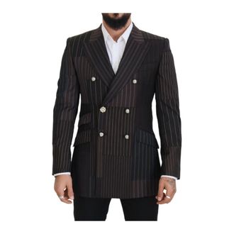 Dolce & Gabbana Blazers, male, Multicolor, L, Striped Patchwork Blazer Peak Lapel