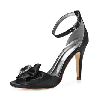 Generic Wedding Shoes Womens Stiletto Sandals Bridal Open Toe Sexy High Heels for Party Wedding Dress Daily Wear Shoes 10.5Cm,Black,8 UK