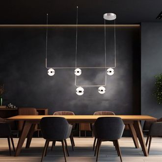 Globo Lighting Lampada a sospensione a pendolo a soffitto a led Lampada da soggiorno in metallo nichel opaco cromato opale