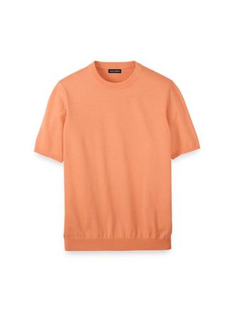 Paul Fredrick Supima Cotton Crew Neck Sweater in Coral at Nordstrom, Size Large