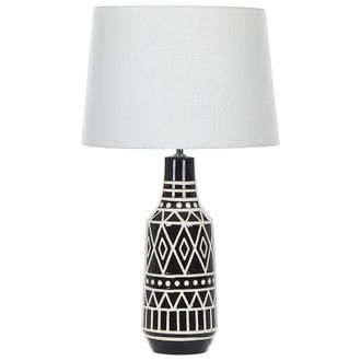Beliani L&aacute;mpara De Mesa De Cer&aacute;mica Negro Pantalla De Tela Blanco 68 Cm Mesa De Noche Cl&aacute;sico Shebelle