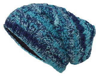 Gheri Cable Knit Winter Fleece Lined Slouch Beanie Wool Rasta Hat Blue Tie Dye
