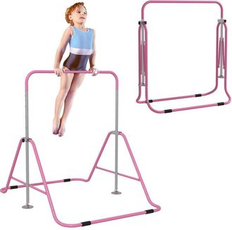 HOMCOM Homcom Barra De Gimnasia Art&iacute;stica, Barra Horizontal Plegable, Altura Ajustable, Equipo De Gimnasia Para Entrenamiento En Casa, Rosa