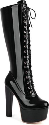 Generic High heel platform boots for women, comfortable stiletto ankle womens dancing shoes night club, fashion patent leather evening party wear heels(Black,