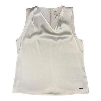 Calvin Klein Sleeveless Tops, female, Beige, Size: XS Hammered Satin Top