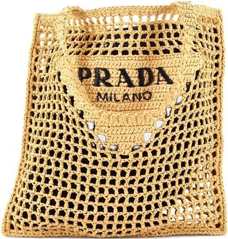 Prada Triangle Logo Open Raffia tote bag - Beige