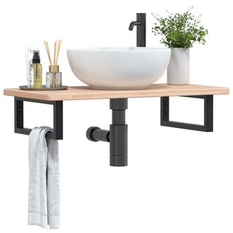 Berkfield Home Basin Shelf Wall Mounted Steel & Solid Wood Oak in Brown