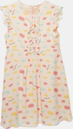 Elisabetta Franchi Kids Pink Macaroon Print Crepe Ruffled Dress