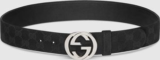 Gucci Belt With Interlocking G Buckle, Size Gucci 100, Black, GG Canvas