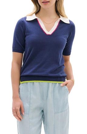 Hatley Patriot Blue Johnny Collar Cotton Polo in Navy Blue at Nordstrom, Size X-Small