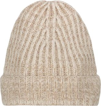 Malo Ribbed Cashmere Beanie - Heren - Hoeden - Beige - ONE Size - Kasjmier - Accessoires