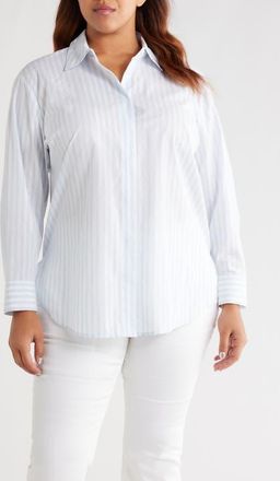 Anne Klein Stripe Woven Shirt in Opal Blue Multi at Nordstrom, Size 2X