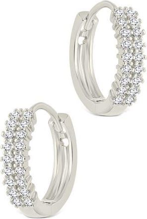 Sterling Forever Ximena Cubic Zirconia Pav&eacute; Hoop Earrings in Silver at Nordstrom Rack