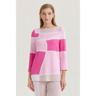 Ming Wang Colorblock Jacquard Soft Knit Tunic in Carmine Rose/pink at Nordstrom, Size X-Small