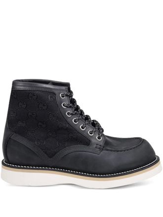 Gucci logo-pattern lace-up boots - men - Calf Leather/Canvas/Calf Leather/Rubber - 7.5 - Black