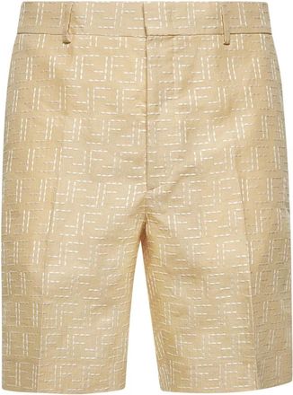 Fendi Jacquard Linnen Katoenen Shorts - Heren - Korte Broeken - Wit - L - Katoen - Korte Broeken