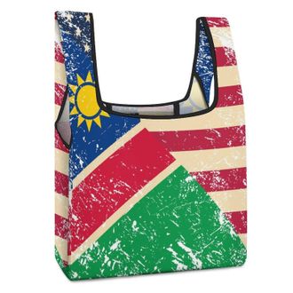 Generic U.S. And Namibia Vintage Flag Reusable Shopping Bags Lightweight Foldable Grocery Bag Polyester Washable Tote Bag